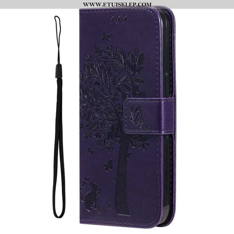 Etui Folio do Honor Magic 5 Lite z Łańcuch Drzewo I Pasiasty Kot